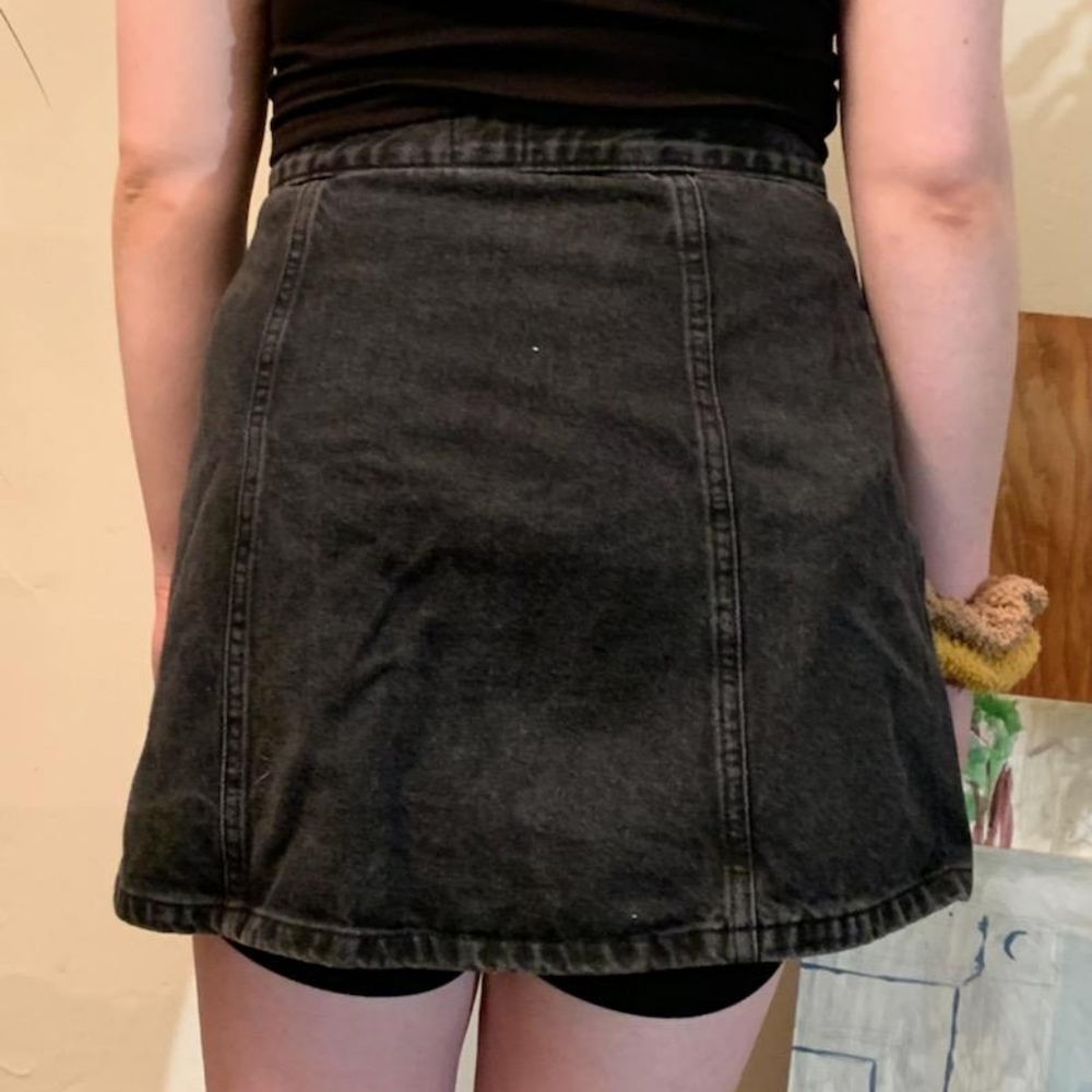 Button up black denim skirt